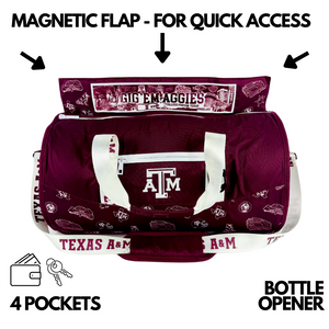 Zipper-free-magnetic-flap-of-Texas-A&M-University-Duffle-Cooler