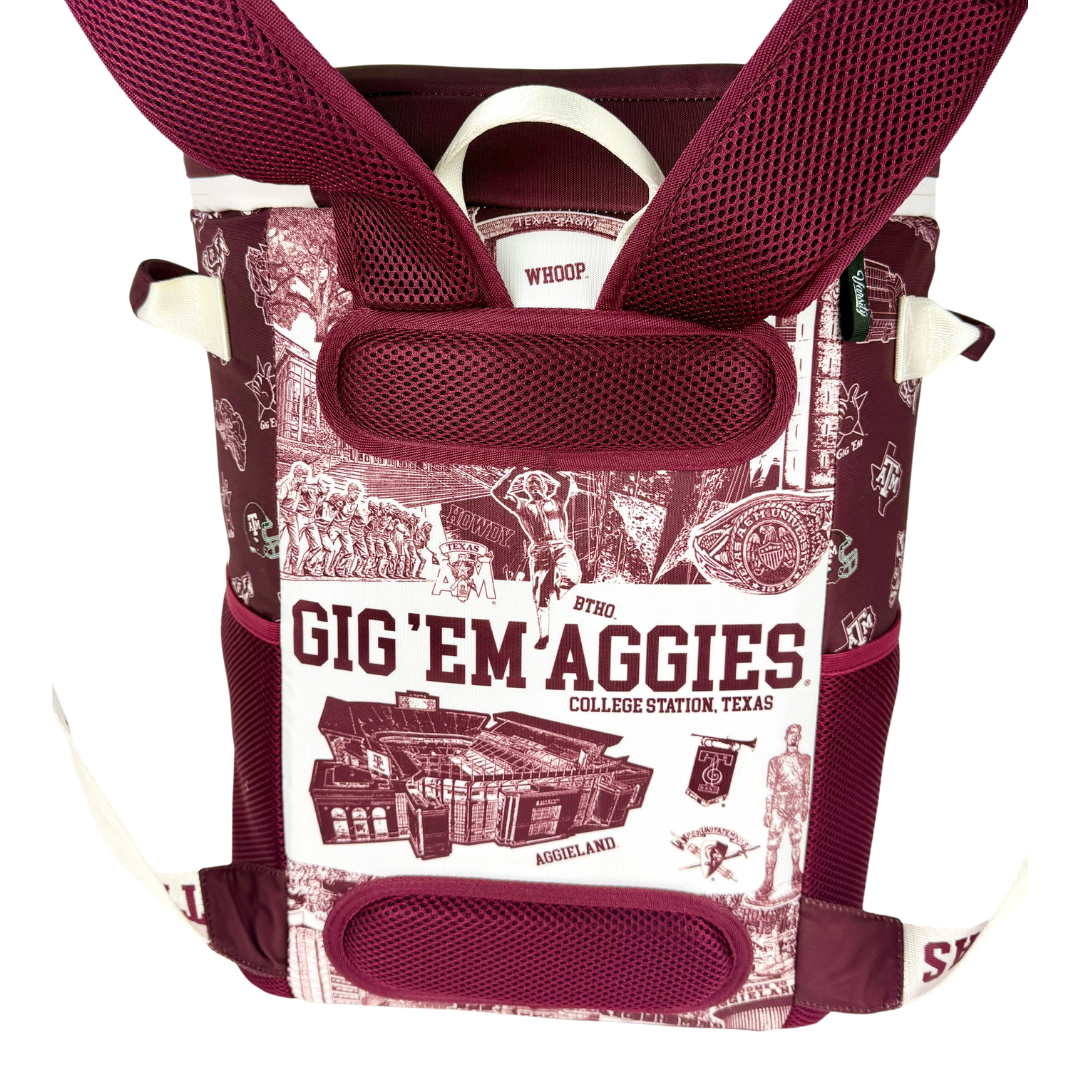 Back Part of Texas A&M University Backpack Cooler