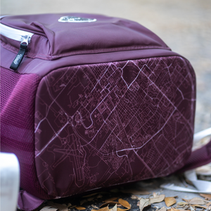 The-top-of-Texas-A&M-University-backpack-cooler-features-city's-iconic-map.