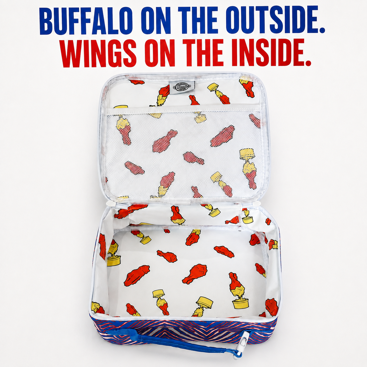 Open-Buffalo-lunchbox-cooler-showing-chicken-wing-interior-liner