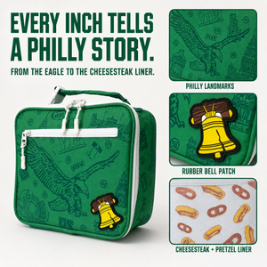 Philadelphia-lunch-cooler-details-including-eagle-artwork,-Liberty-Bell-patch-and-food-liner