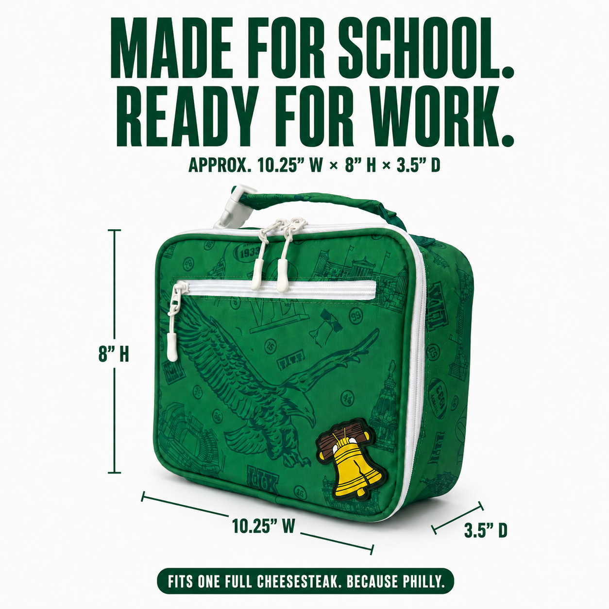 Philadelphia-football-lunch-cooler-measuring-10.25-inches-wide,-8-inches-high-and-3.5-inches-deep