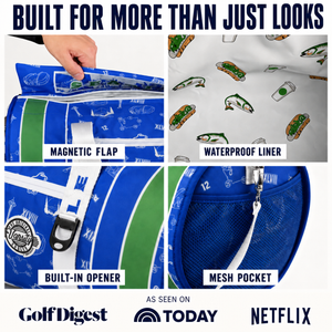 A-four-panel-promotional-graphic-for-a-golf-bag.-The-top-text-reads-'BUILT-FOR-MORE-THAN-JUST-LOOKS.