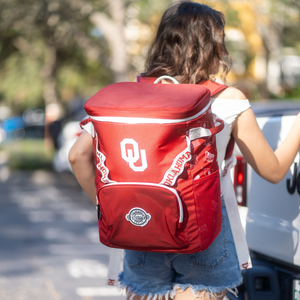 Women-happily-wearing-Cooler-Back-Packs-for-University-of-Oklahoma