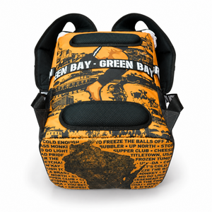Green-Bay-backpack-cooler-rear-view-with-padded-straps,-city-artwork-and-Wisconsin-map.