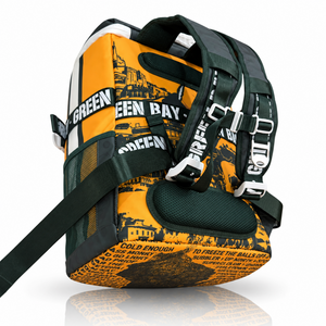 Green-Bay-backpack-cooler-harness-with-adjustable-padded-shoulder-straps,-chest-buckle-and-back-padding.